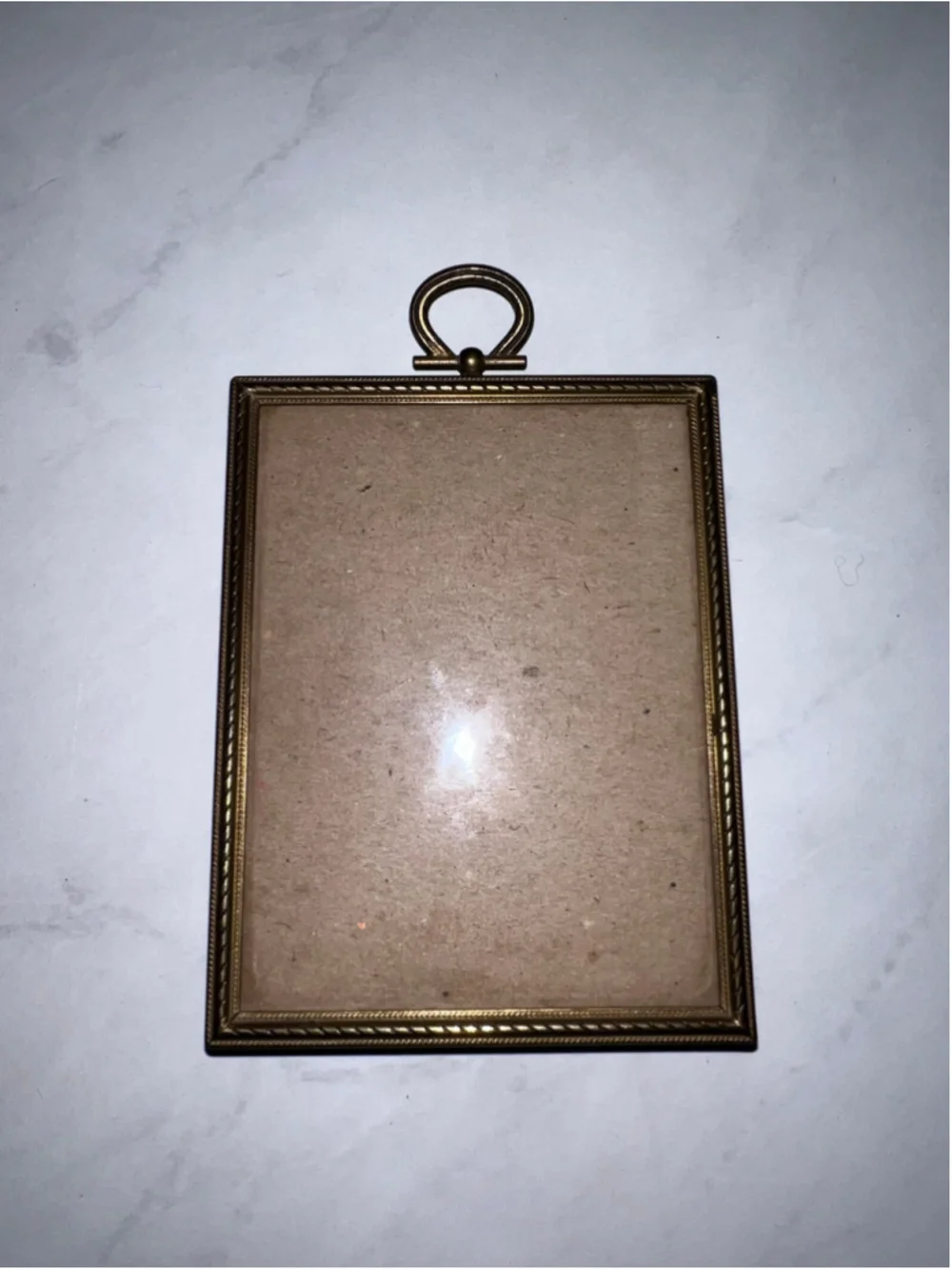 Antique Vintage Brass Picture Frame Gold Brown Bubble Glass